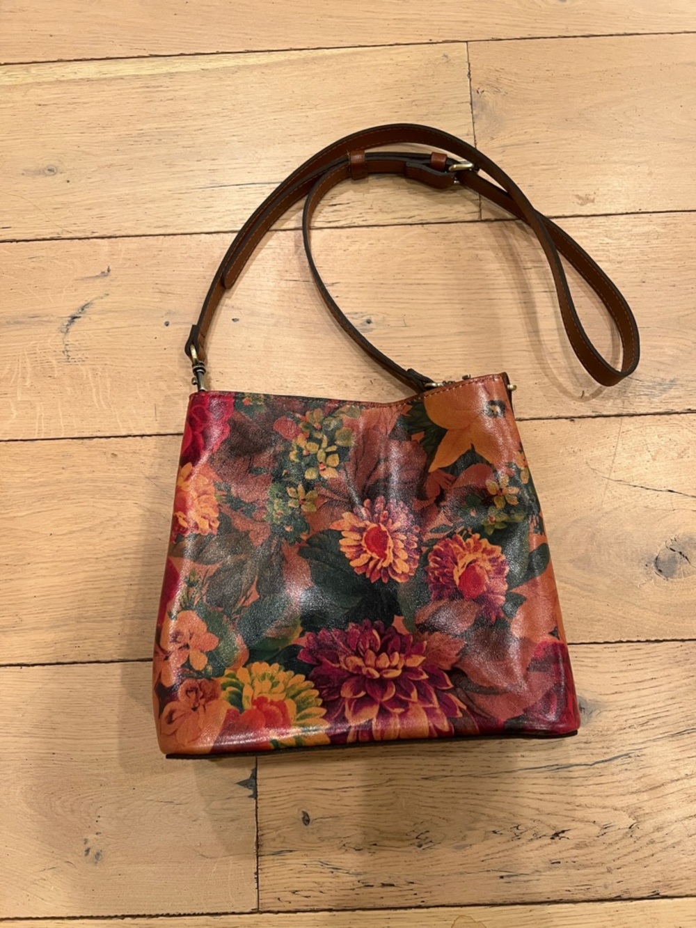 Patricia Nash Floral Crossbody in Brown, Pink, Orange, Green